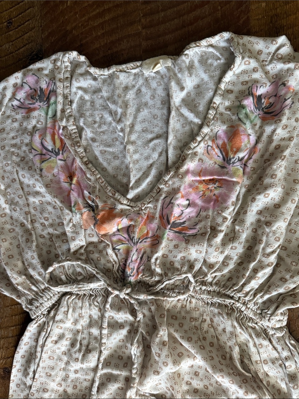 Cost Plus World Market Cream Maxi Dress with Pink & Orange Floral Trim - Picture 2 of 3